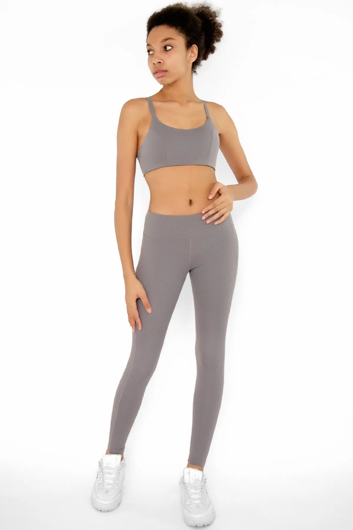 4 for $54 - Silver Grey Cassi Side Pockets Workout Leggings Yoga Pants - Women