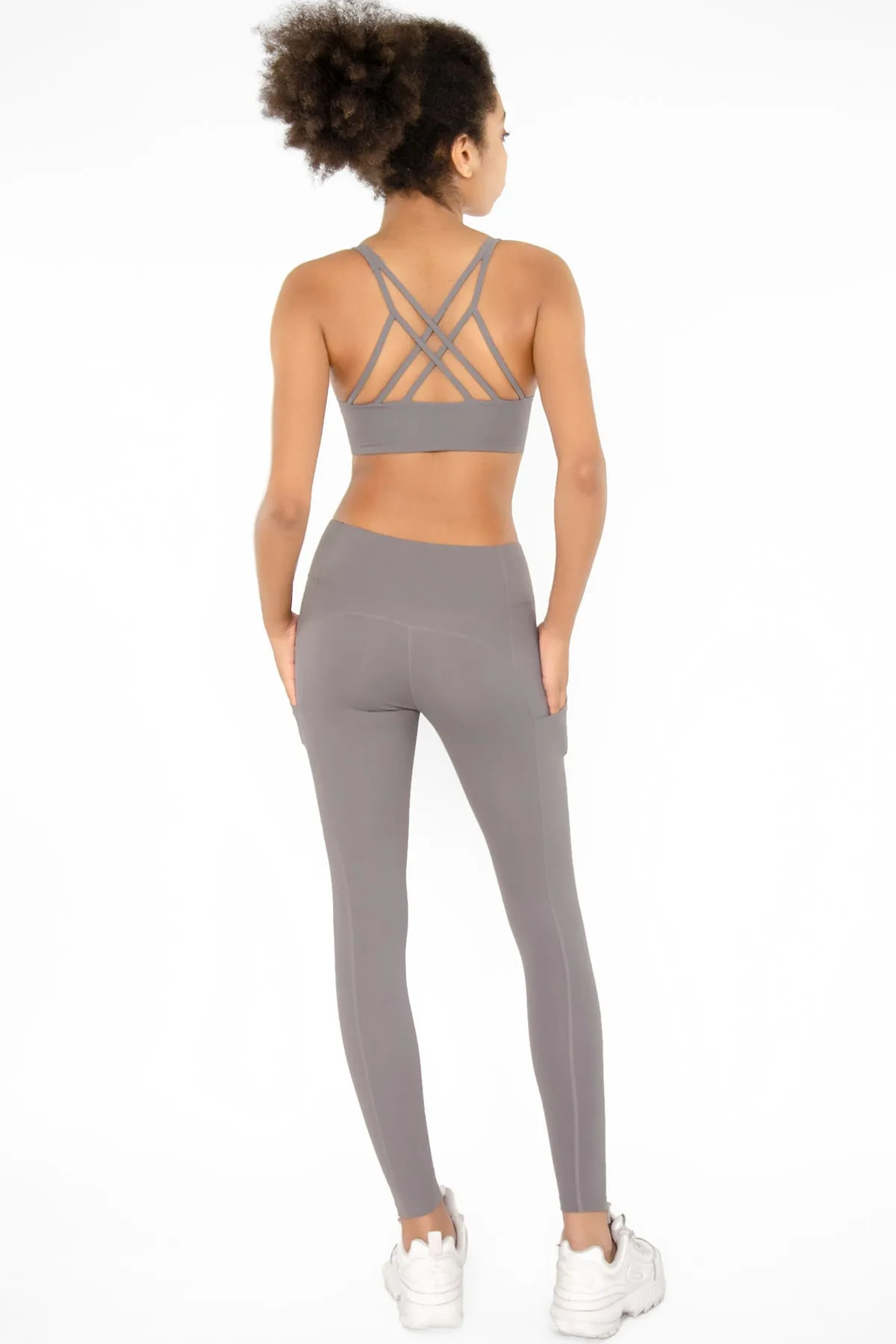 4 for $54 - Silver Grey Cassi Side Pockets Workout Leggings Yoga Pants - Women