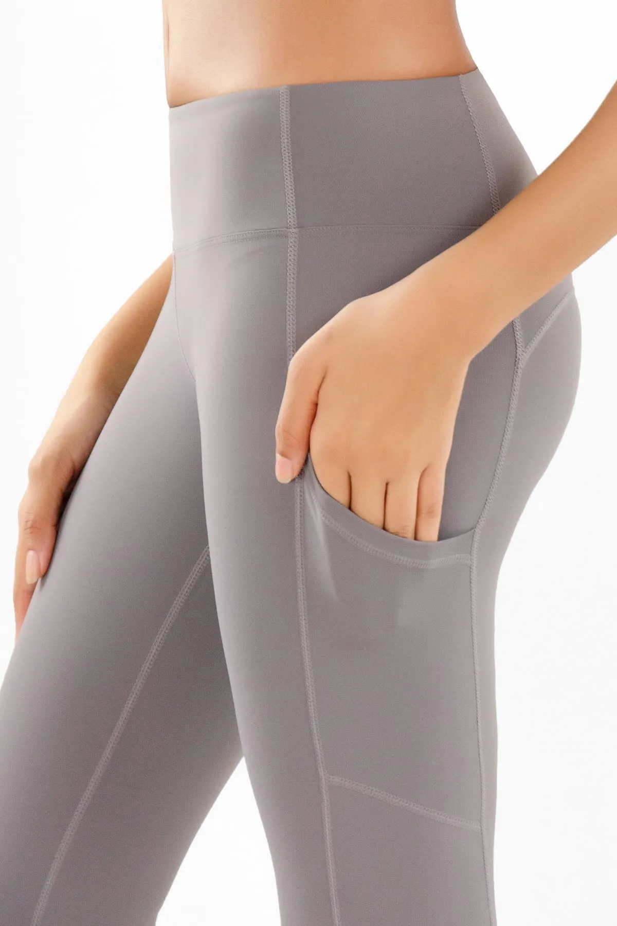 4 for $54 - Silver Grey Cassi Side Pockets Workout Leggings Yoga Pants - Women