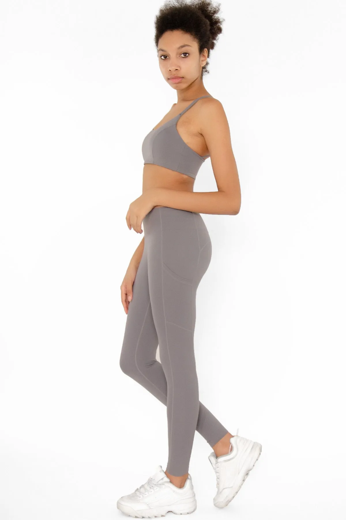 4 for $54 - Silver Grey Cassi Side Pockets Workout Leggings Yoga Pants - Women