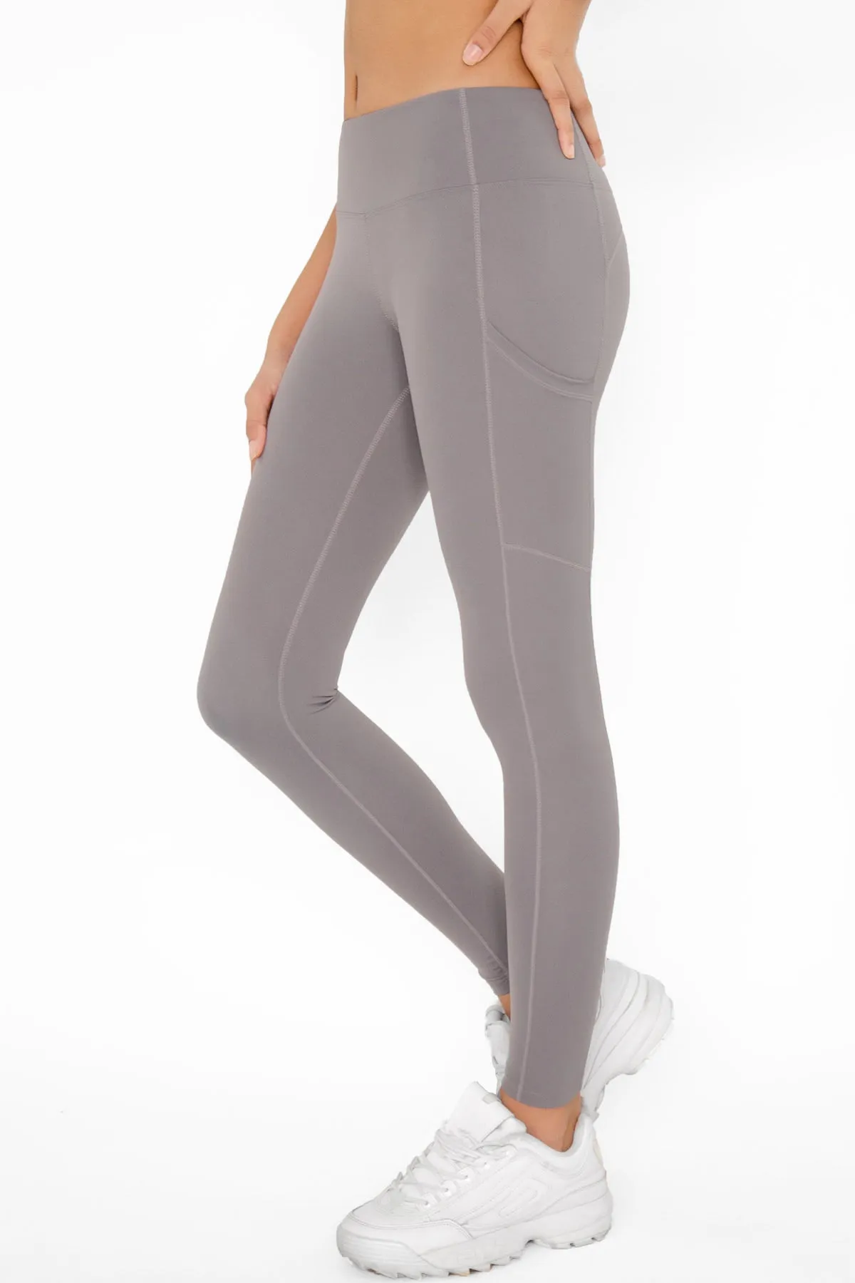 4 for $54 - Silver Grey Cassi Side Pockets Workout Leggings Yoga Pants - Women