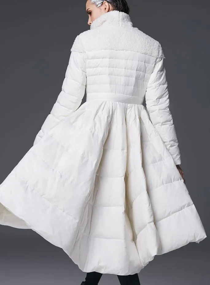 Asymmetrical Flared Puffer Coat, White