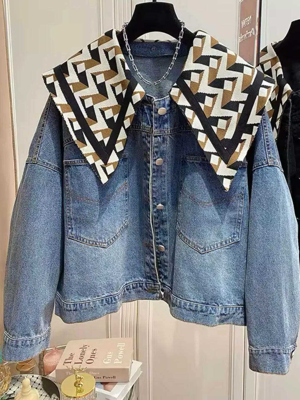 Blue jeans detachable big neck jacket