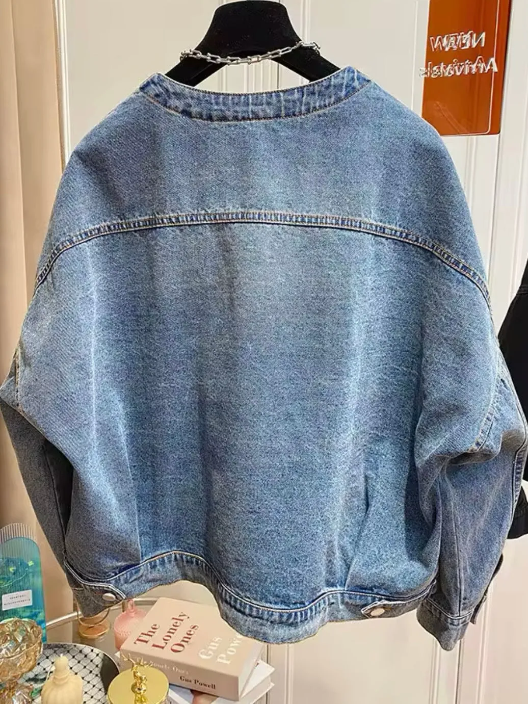 Blue jeans detachable big neck jacket