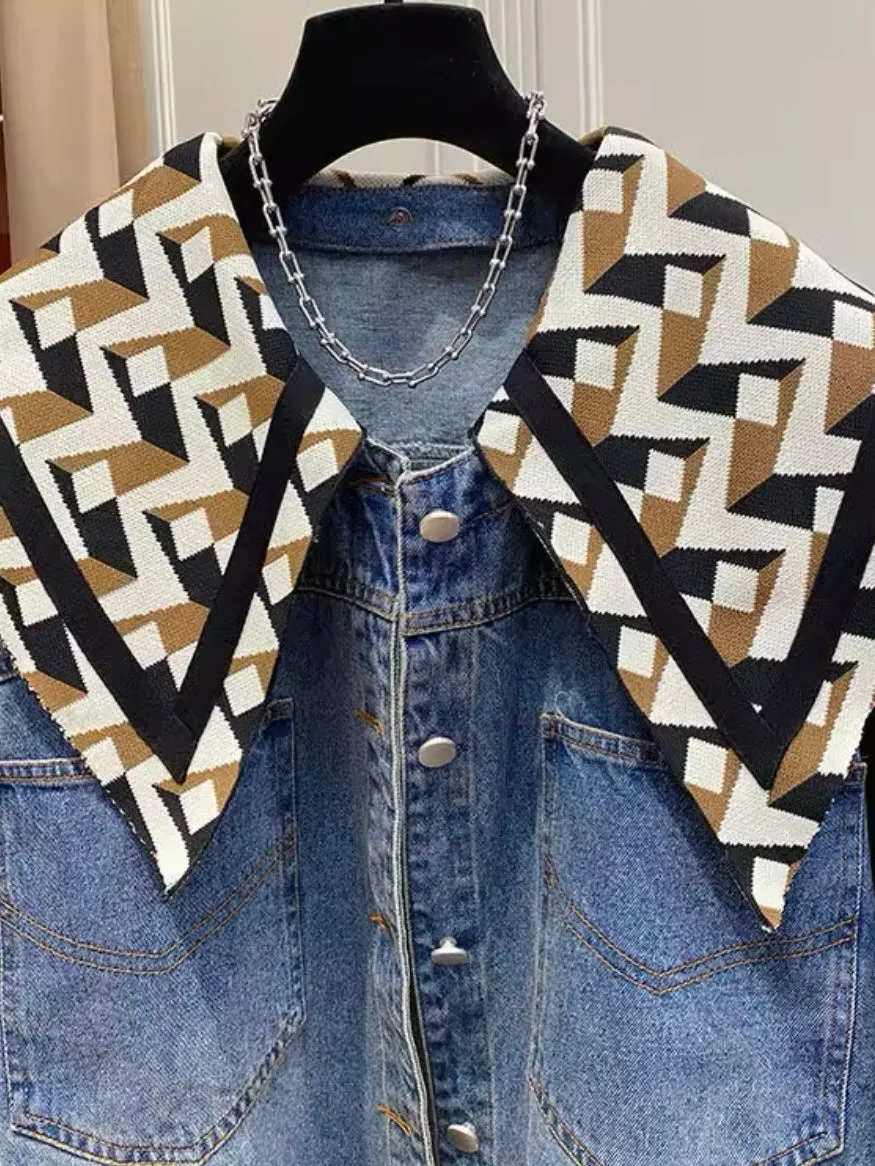 Blue jeans detachable big neck jacket