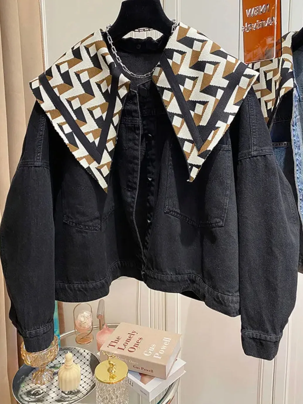 Blue jeans detachable big neck jacket