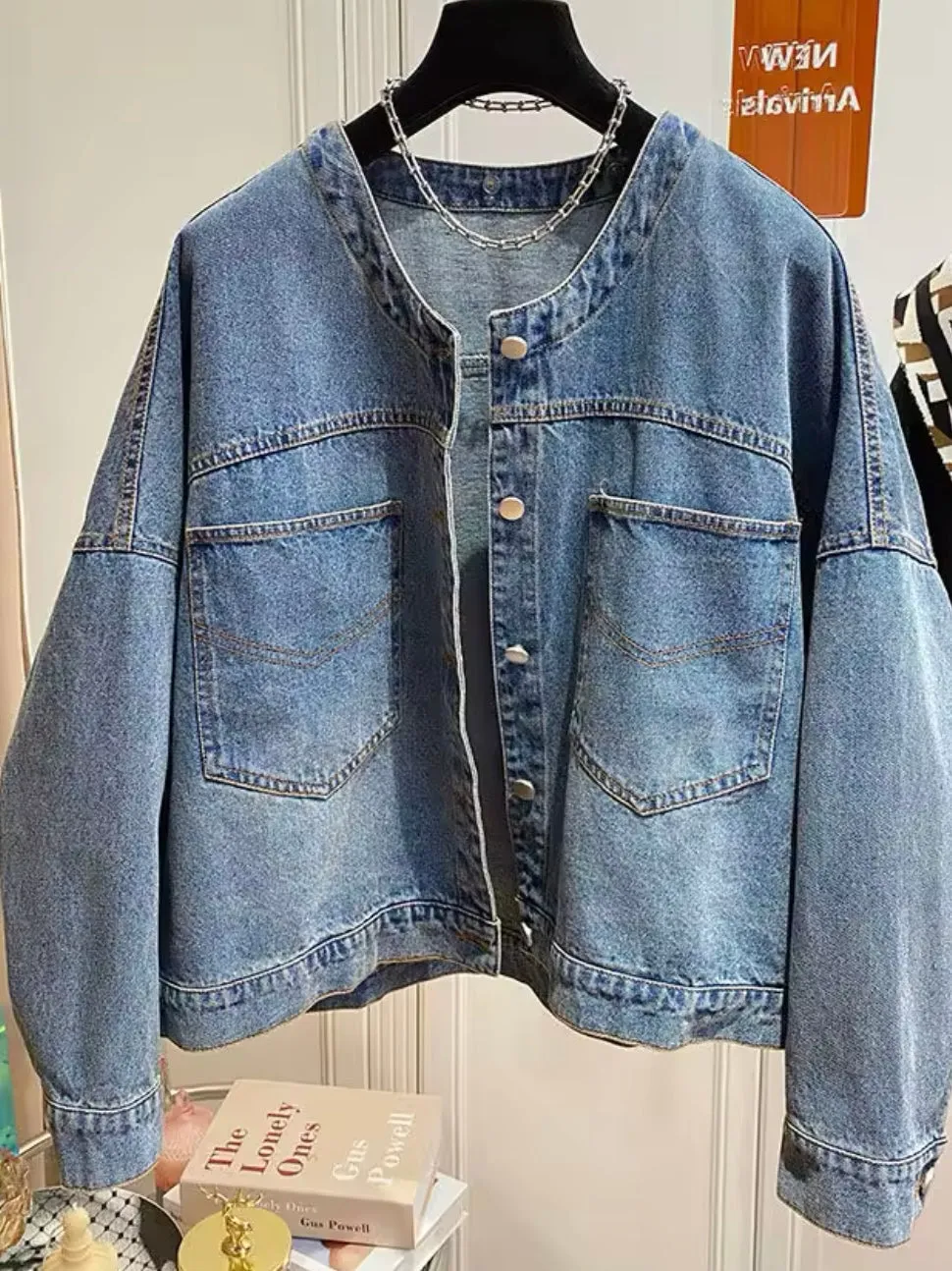 Blue jeans detachable big neck jacket