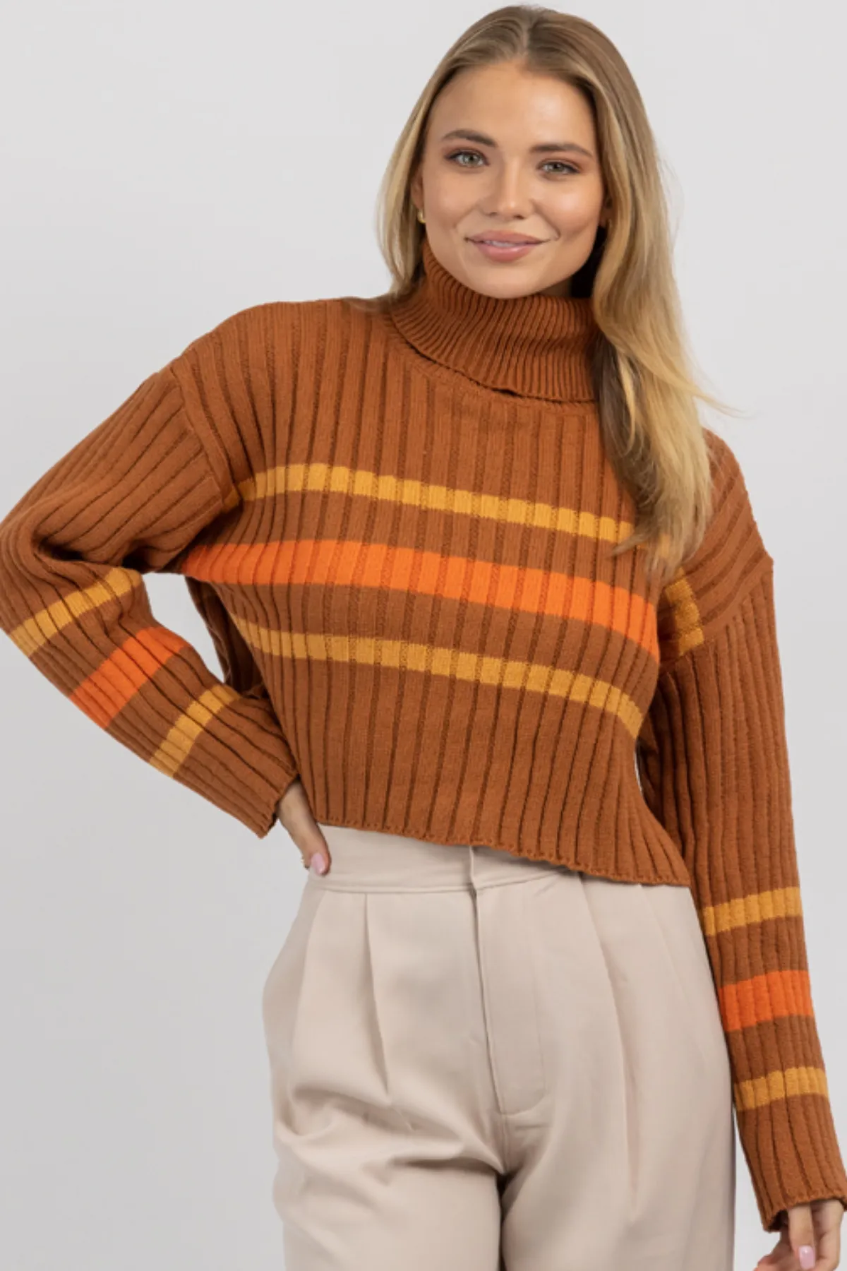 CINNAMON STRIPE TURTLENECK SWEATER