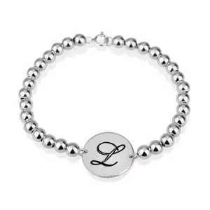 Circle Initial Bead Bracelet Sterling Silver