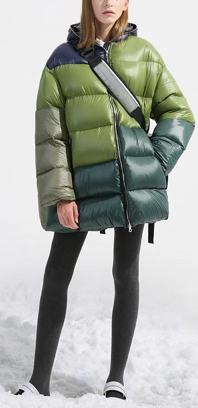 Color-Block Short Puffer Coat