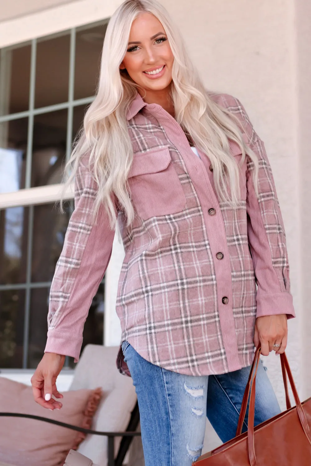 Corduroy Plaid Pattern Shacket