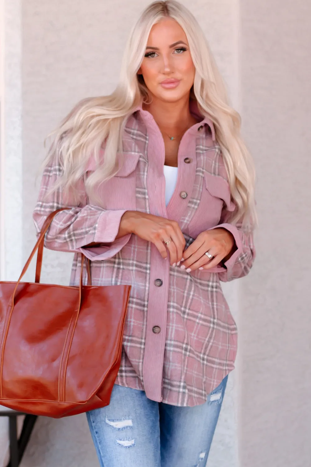 Corduroy Plaid Pattern Shacket