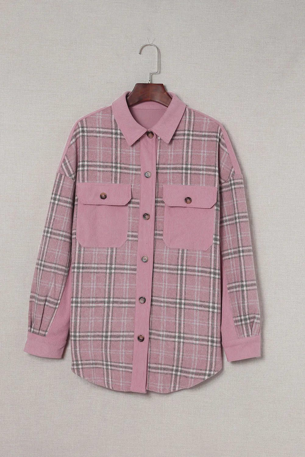 Corduroy Plaid Pattern Shacket