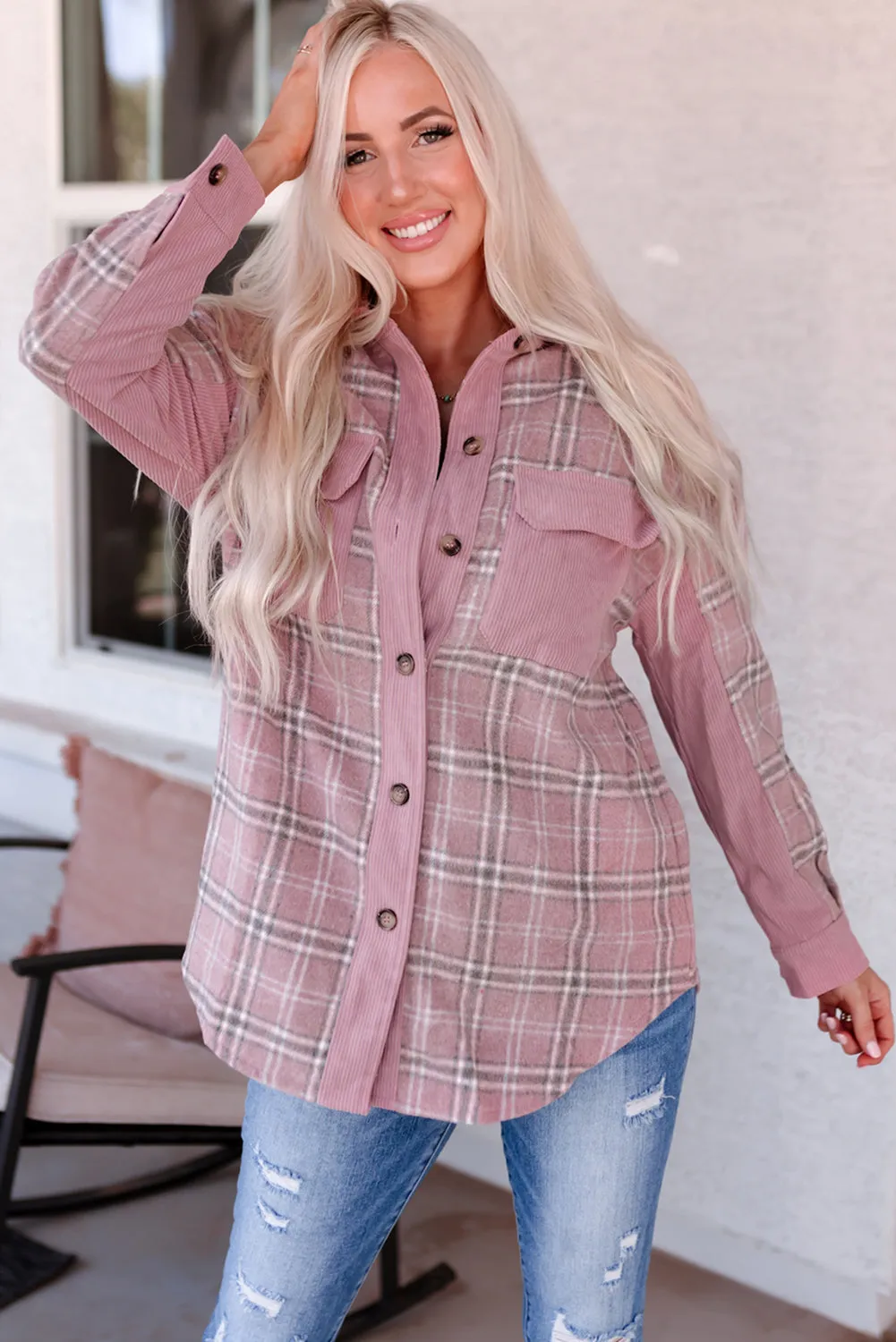 Corduroy Plaid Pattern Shacket