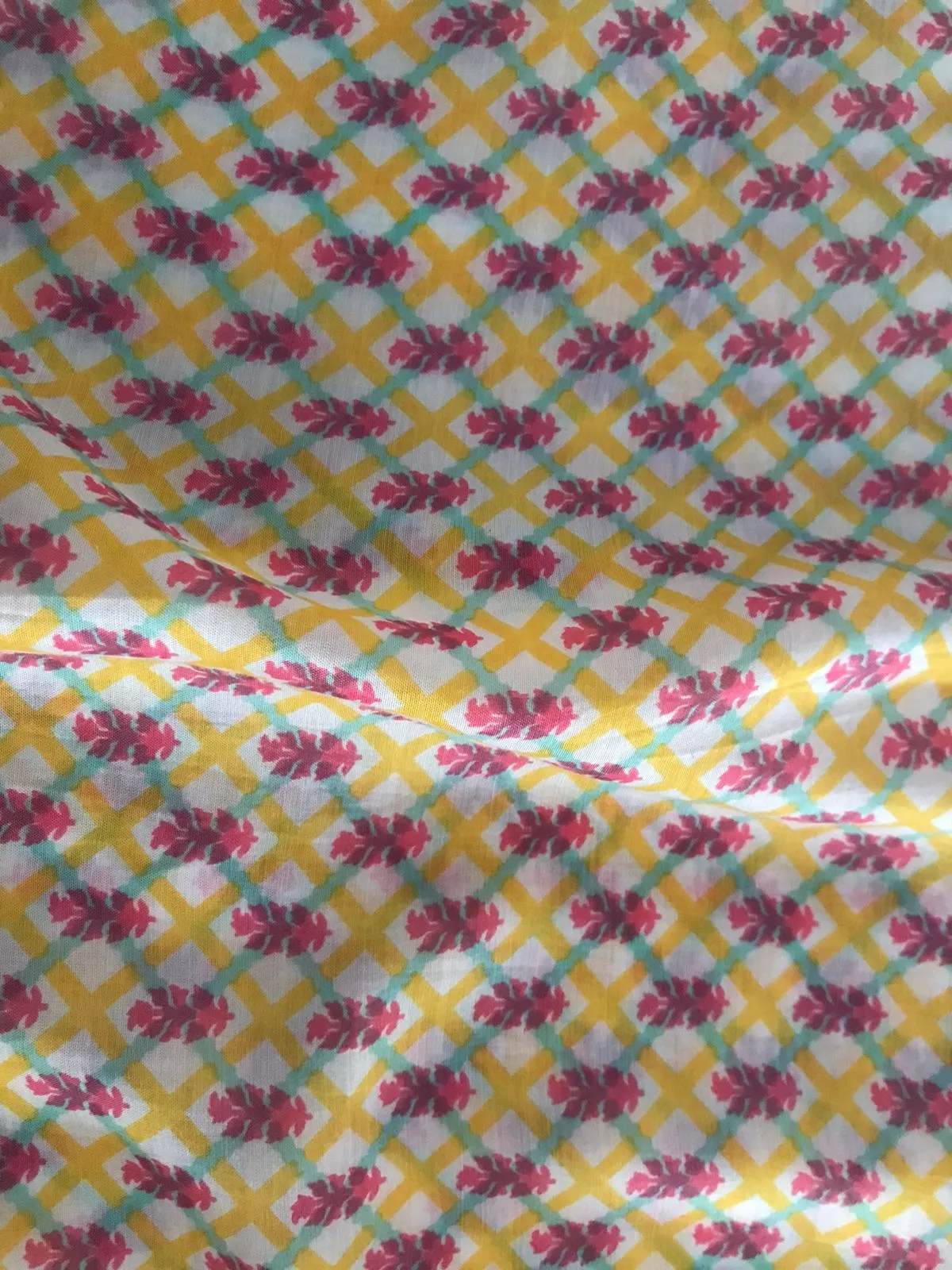 Dark Pink Yellow Floral Motifs  Viscose Muslin Silk Fabric