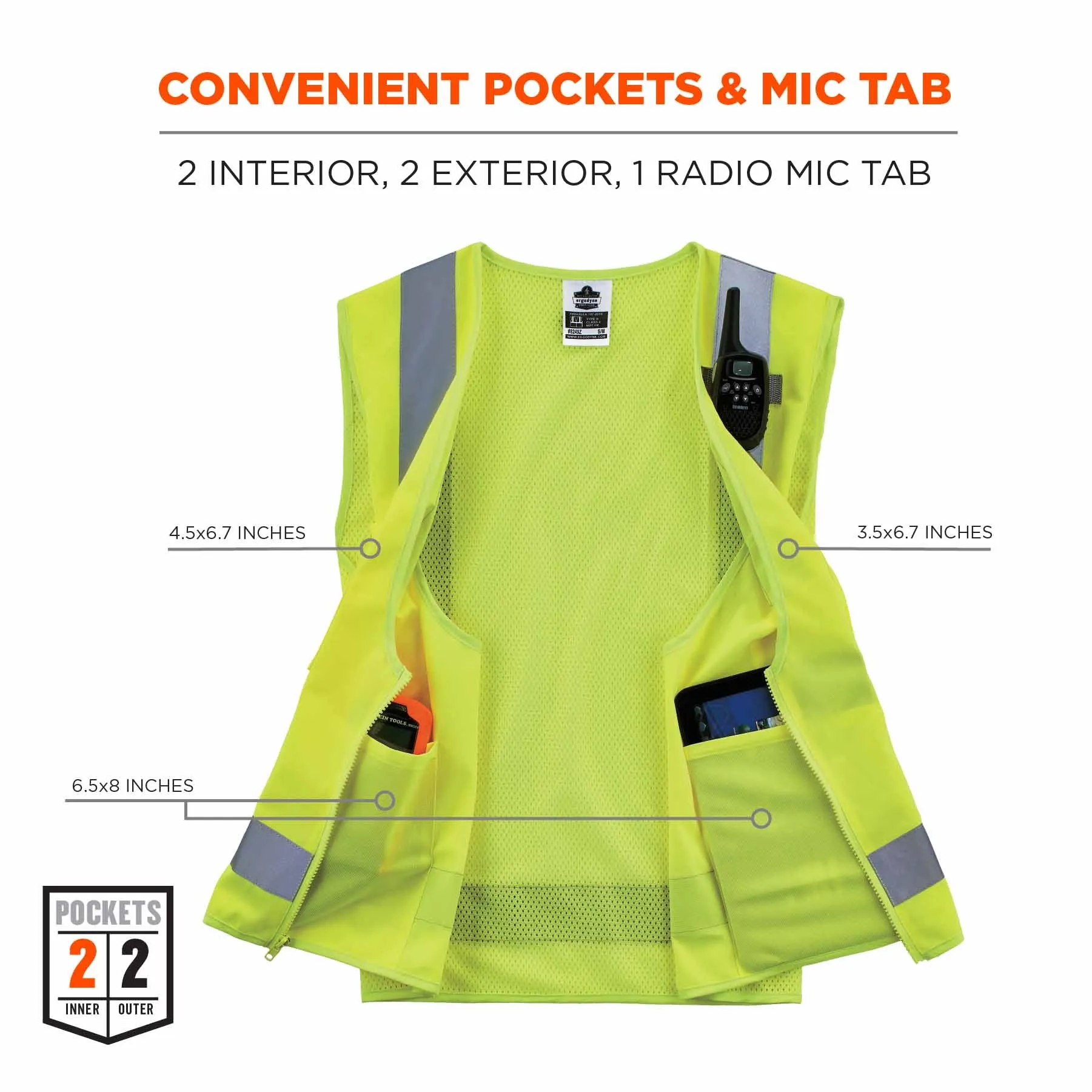 Ergodyne 24502 8249Z-S S Lime Class 2 Economy Surveyors Vest - Single Size