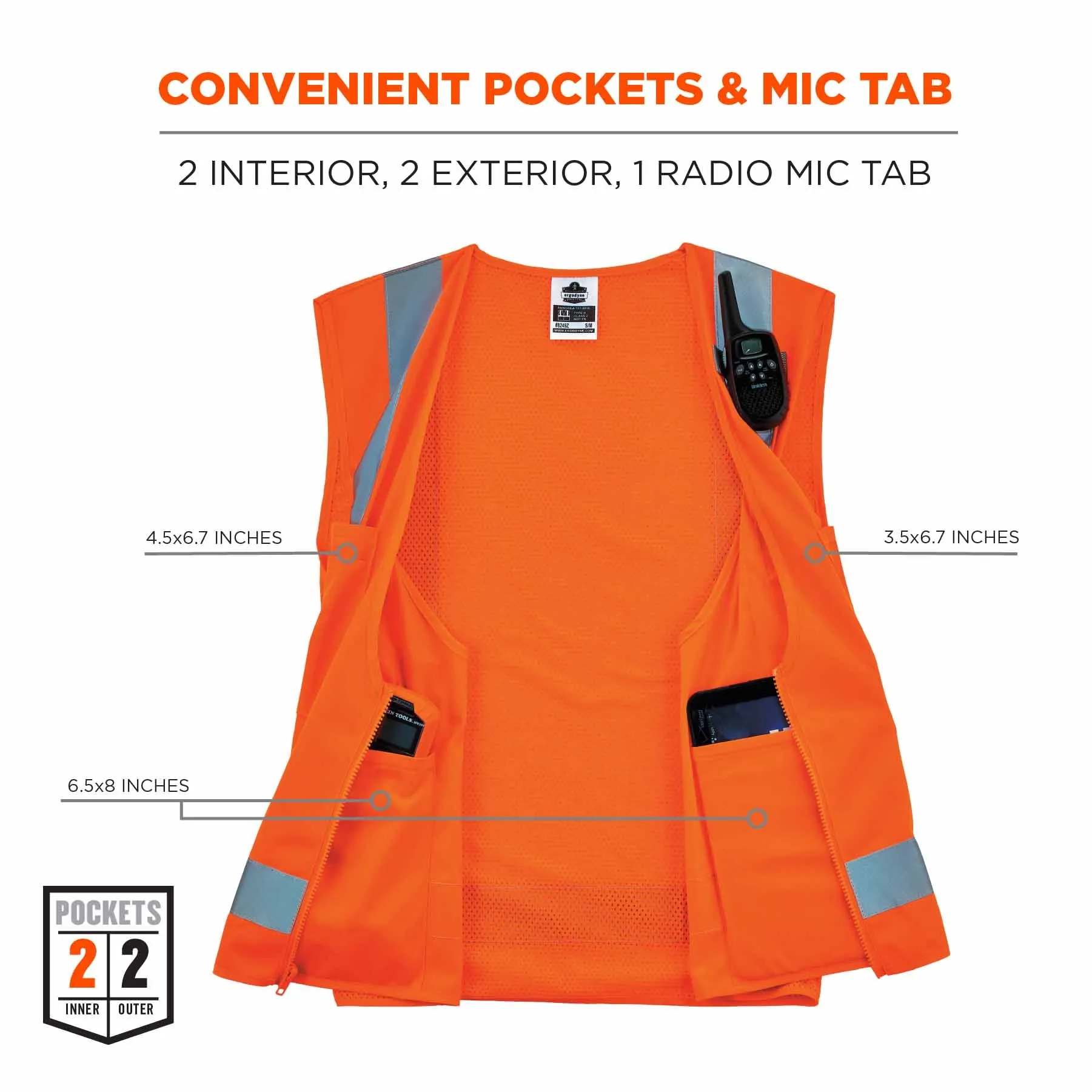 Ergodyne 24515 8249Z-S XL Orange Class 2 Economy Surveyors Vest - Single Size