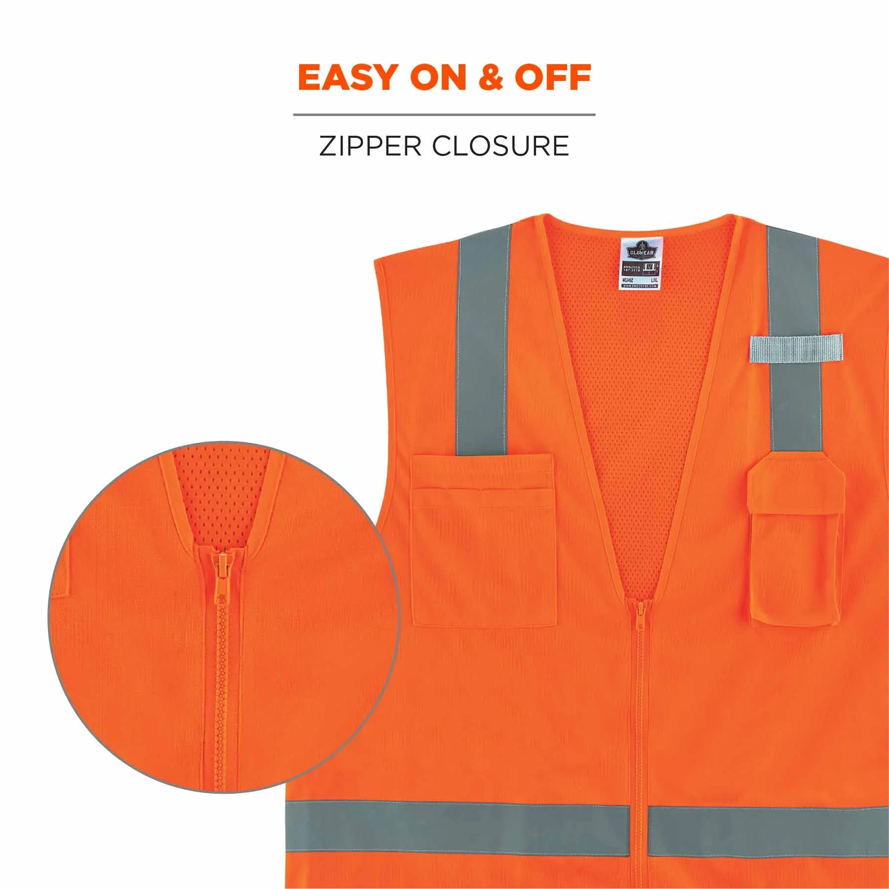 Ergodyne 24515 8249Z-S XL Orange Class 2 Economy Surveyors Vest - Single Size