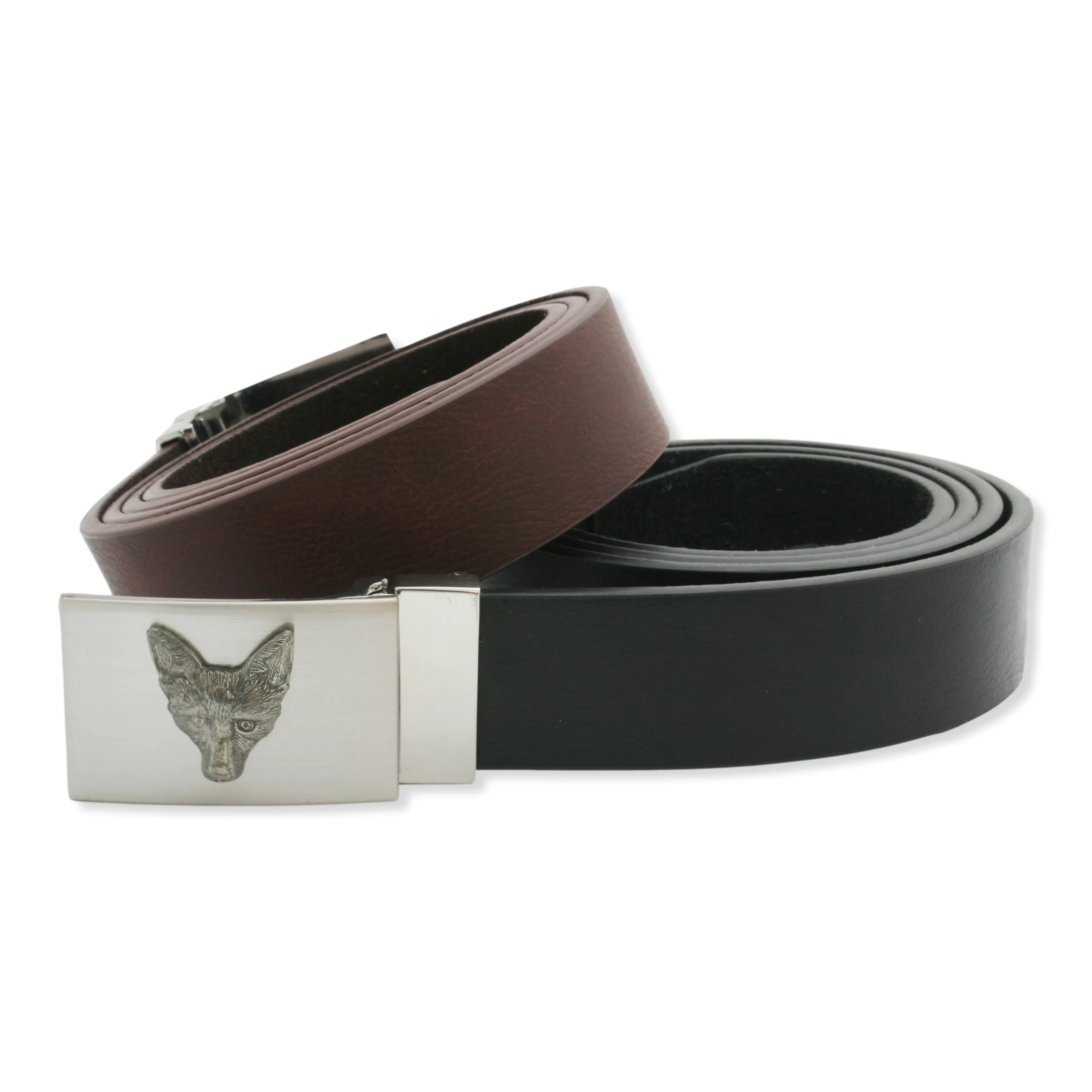 Fox Face Leather Belt & Buckle Black or Brown