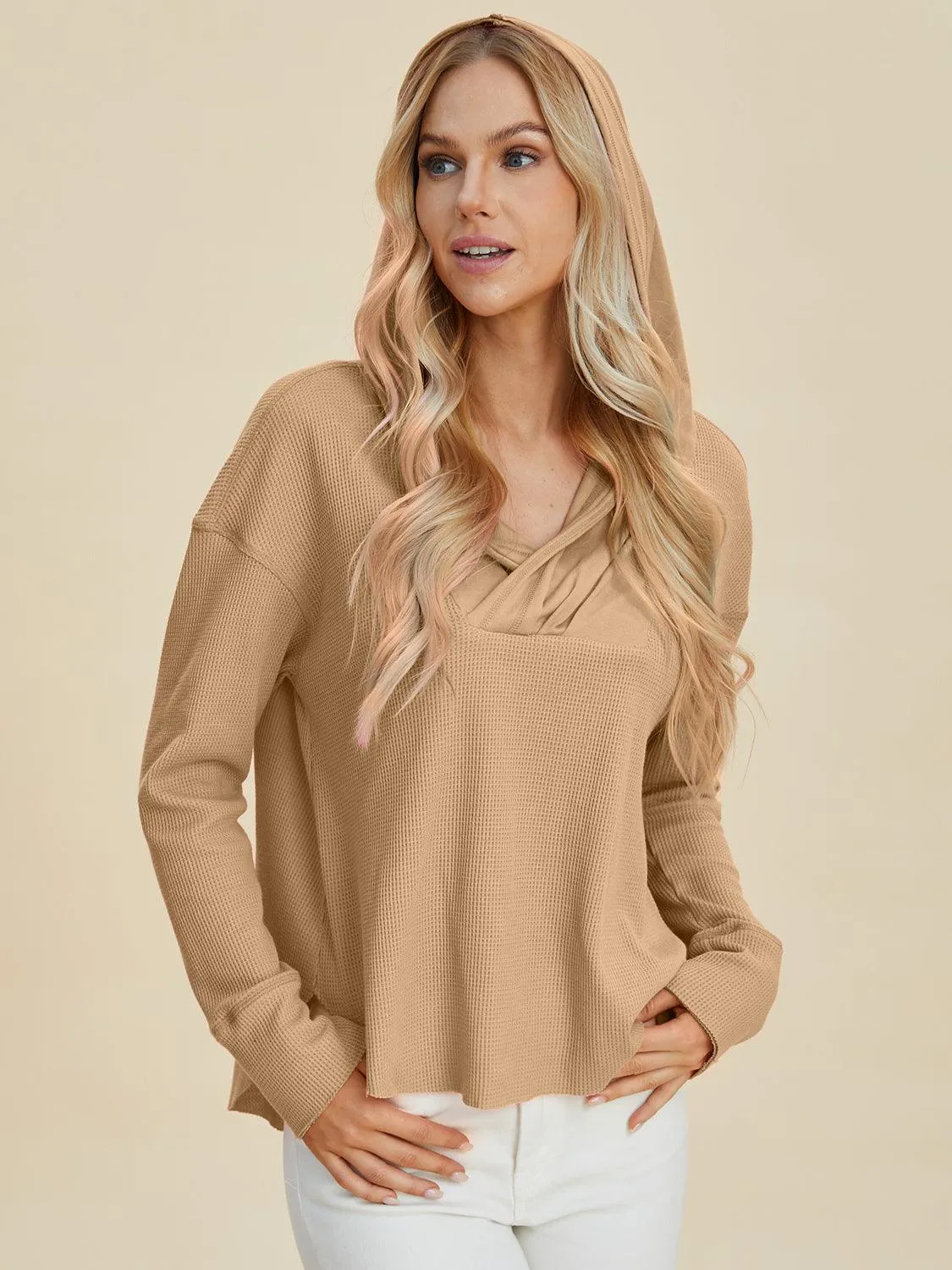 High-Low Dropped Shoulder Long Sleeve Hoodie