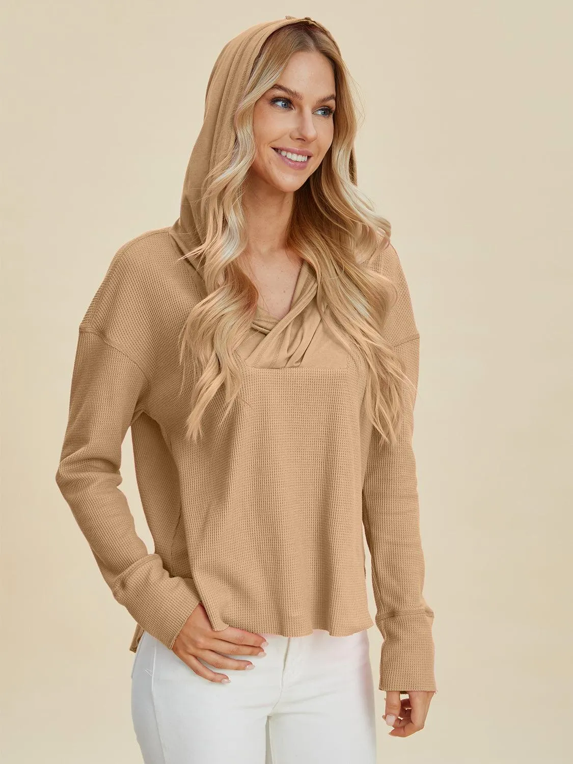 High-Low Dropped Shoulder Long Sleeve Hoodie