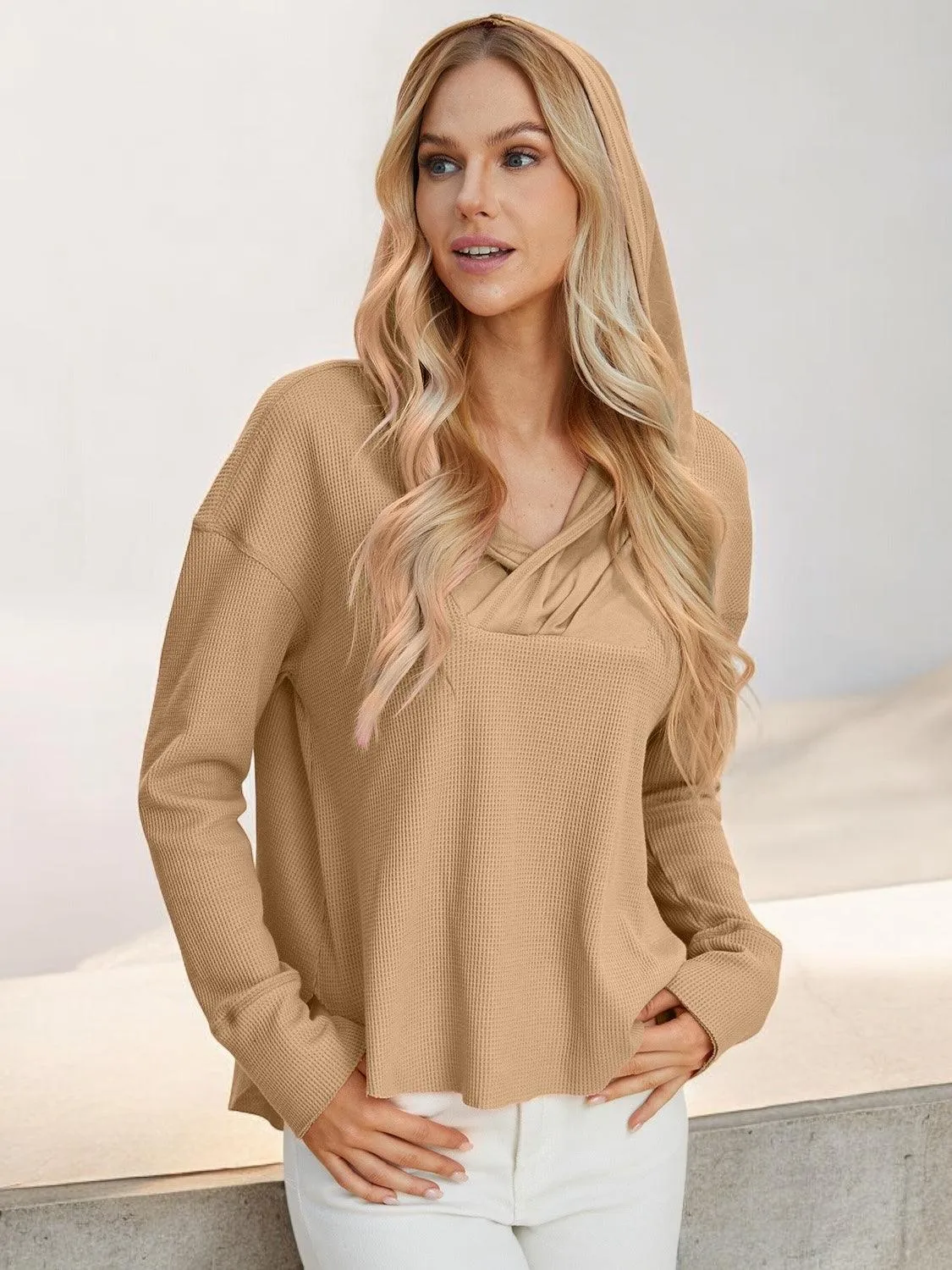 High-Low Dropped Shoulder Long Sleeve Hoodie