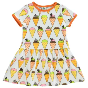 Ice Cream Short Sleeve Dress in Cream - 2 Left Size 2-3 & 11-12 years