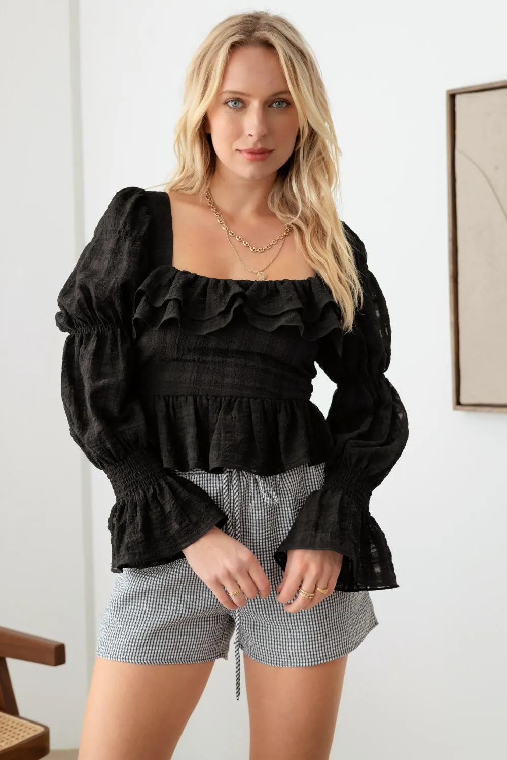 Jackie Smocked Peplum Long Sleeve Top