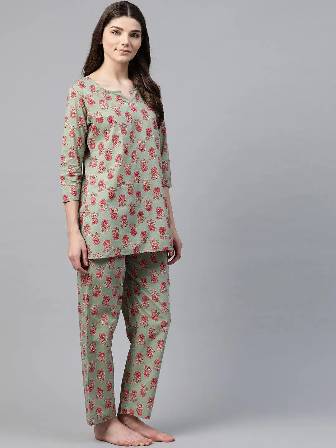 Jashvi Green Printed Loungewear /Nightwear