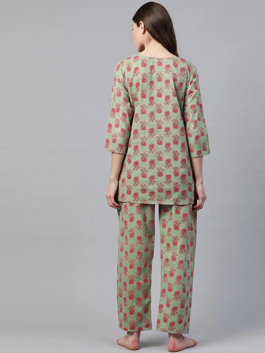 Jashvi Green Printed Loungewear /Nightwear