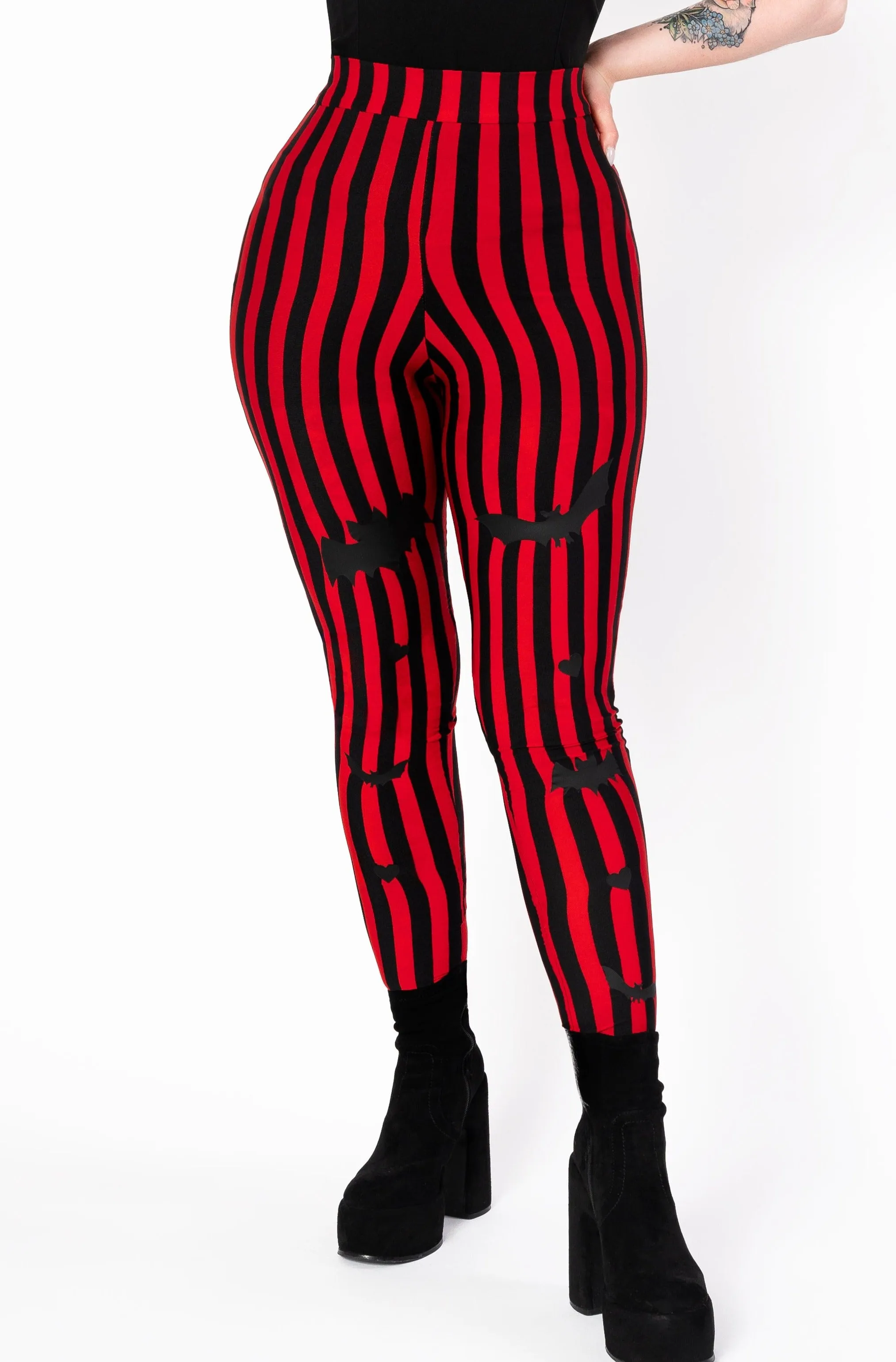 Leggings - Sweet Sweet Bat black/red stripes