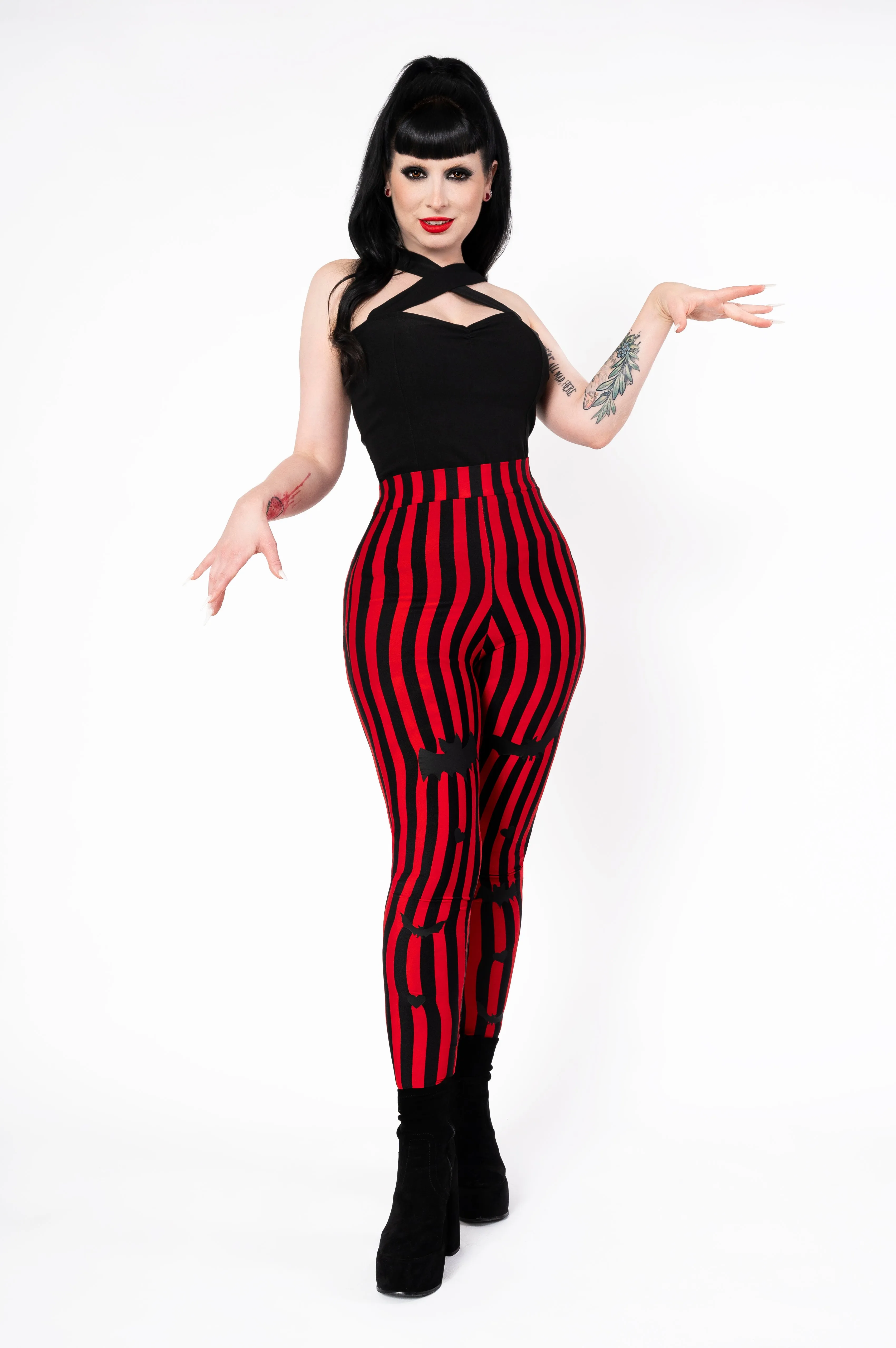 Leggings - Sweet Sweet Bat black/red stripes