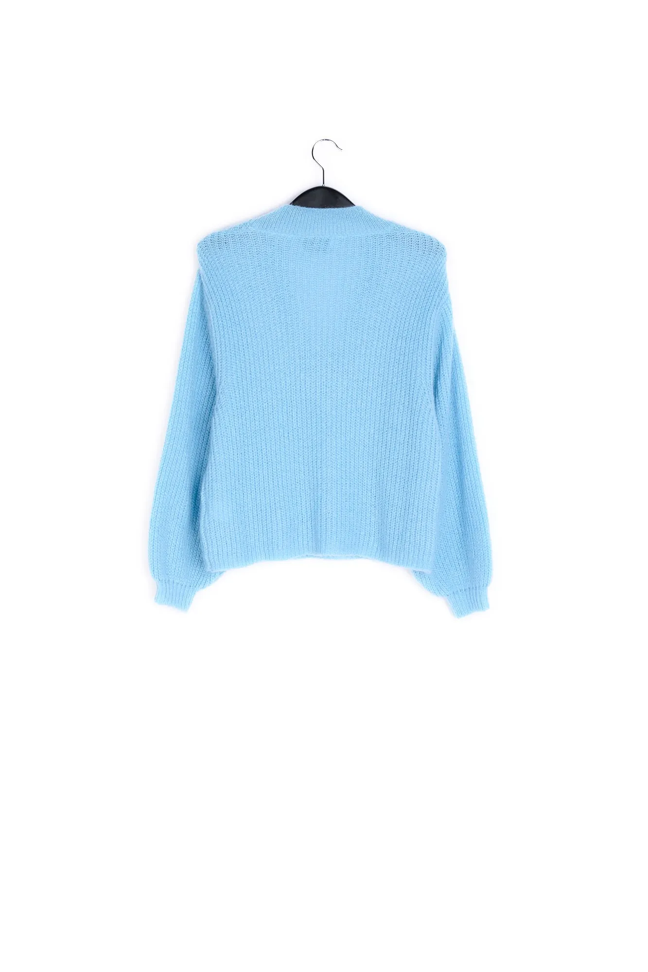 Light blue ribbed-knit V-neck sweater