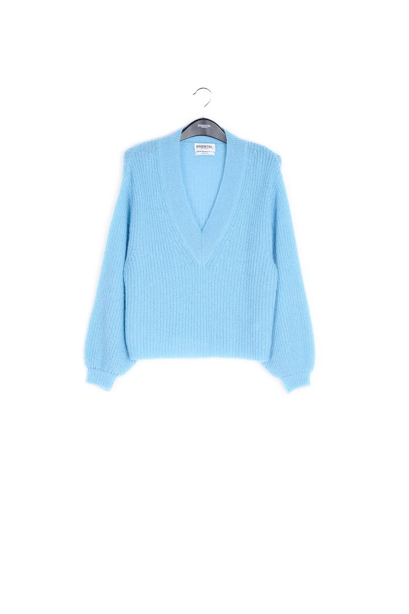 Light blue ribbed-knit V-neck sweater