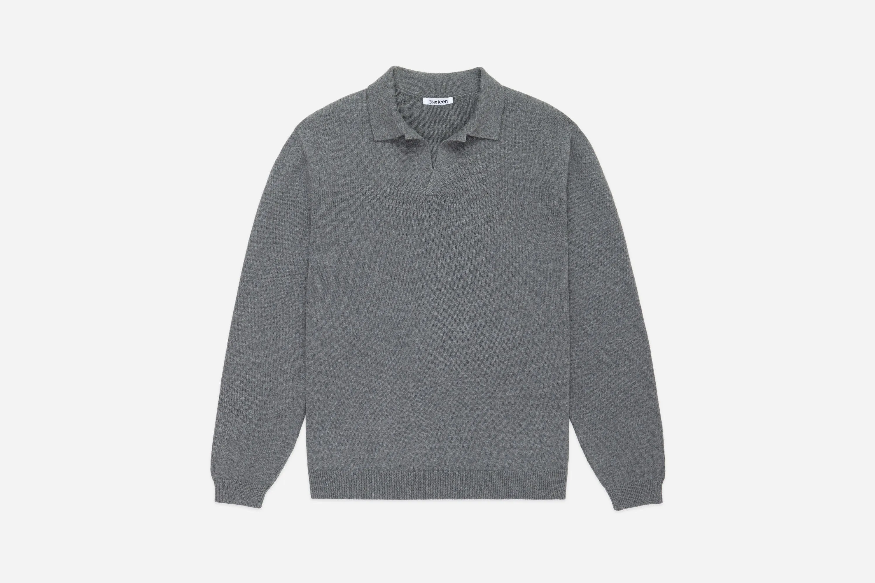 Long Sleeve Knit Polo ~ Grey