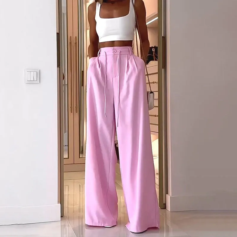 Loose Pink Long Pant and white Crop Top