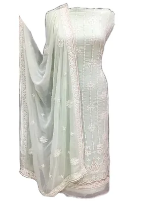 Lucknowi Chikankari Georgette Unstitched Suit with Mirror Work and Dupatta