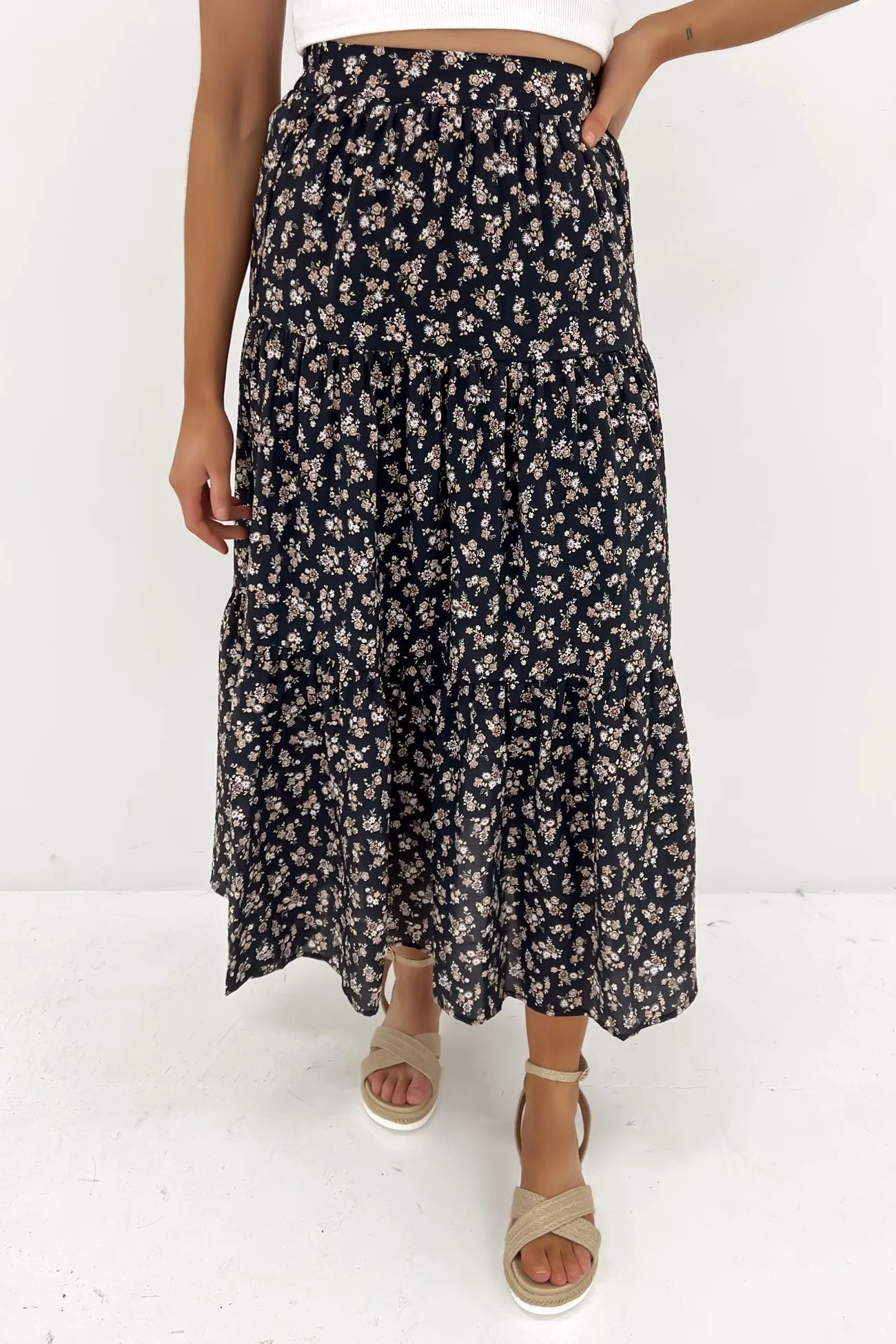 Maya Floral Maxi Skirt Black