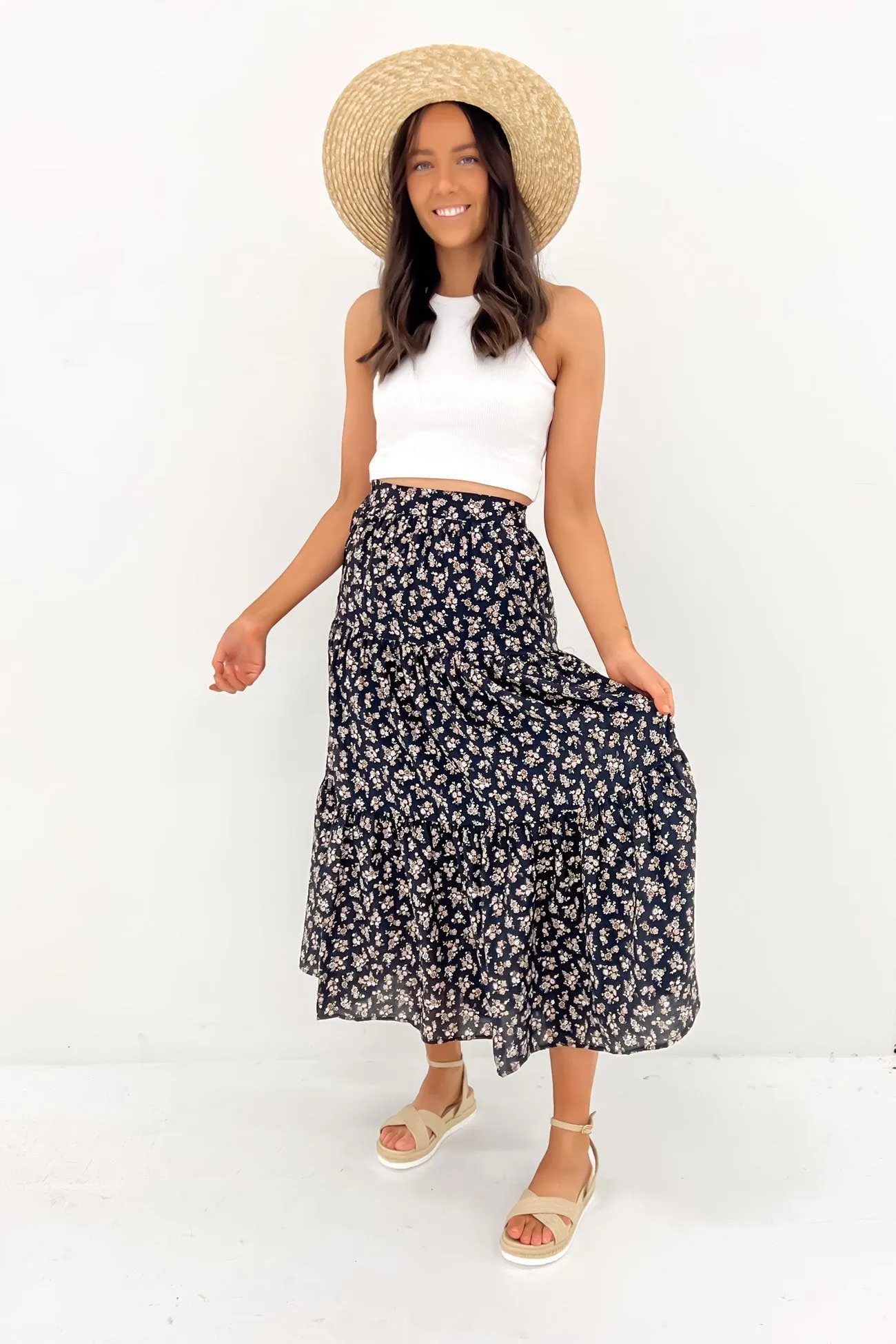 Maya Floral Maxi Skirt Black