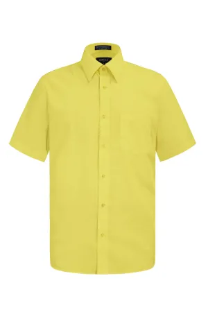 Men's Regular Fit Short Sleeve Solid Color Dress Shirts (Lemon)