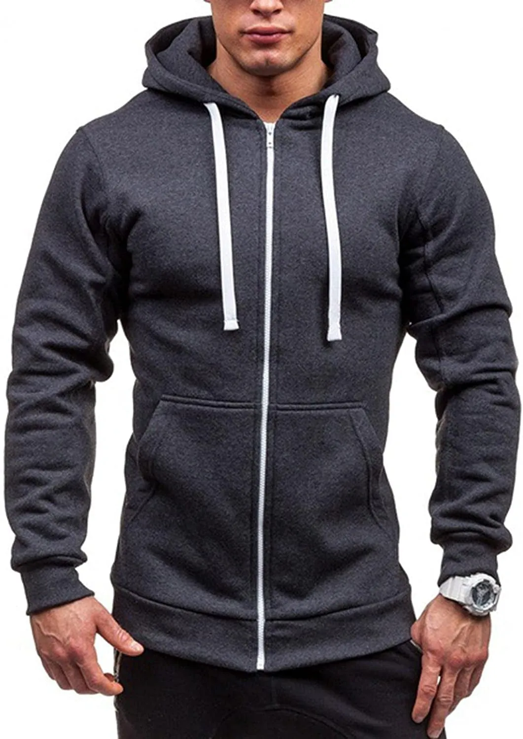 Men's Slim Fit Lightweight Zip-Up Hoodie with Kanga Pocket