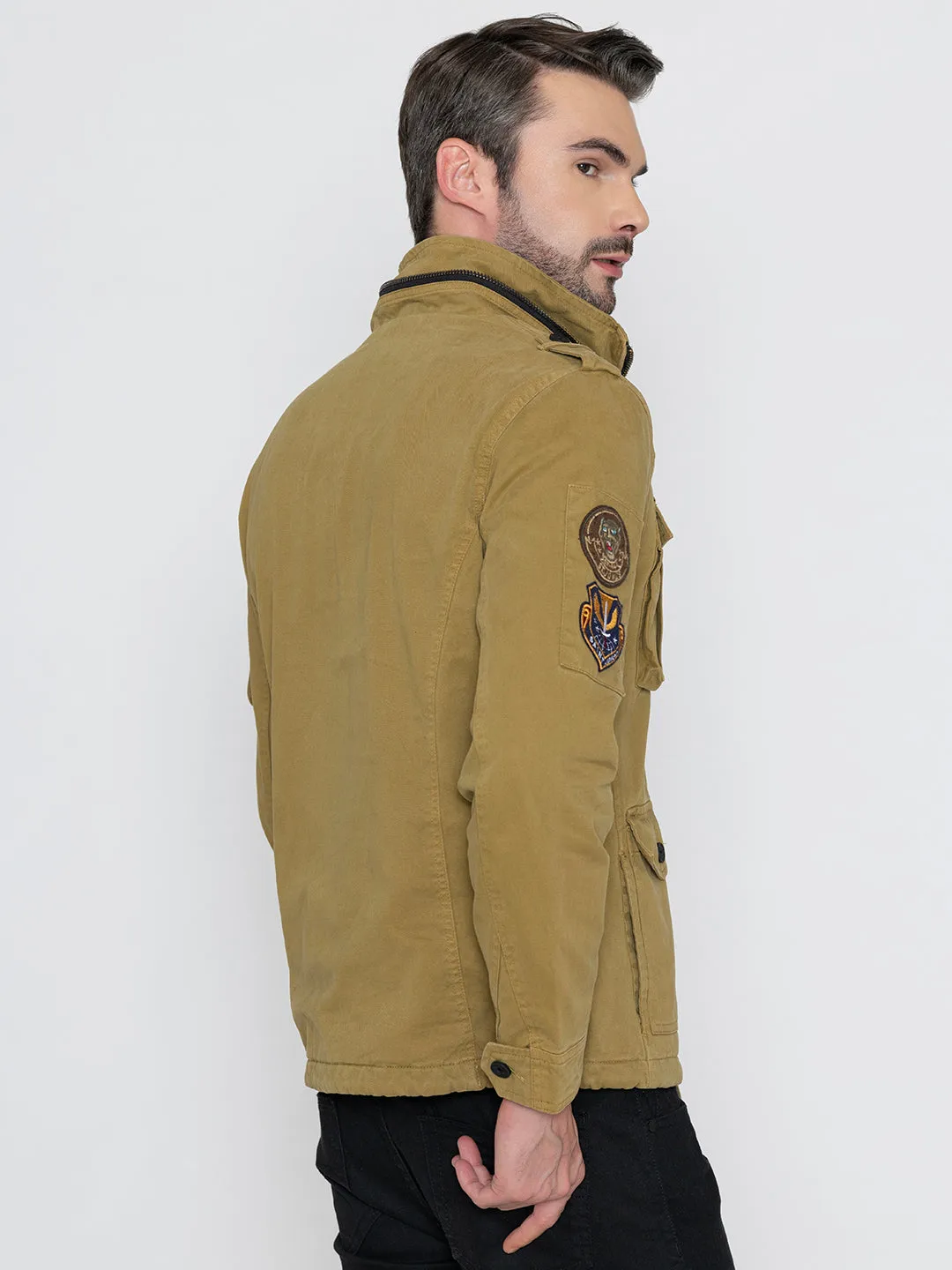 MUSTARD DETACHABLE HOODED JACKET.