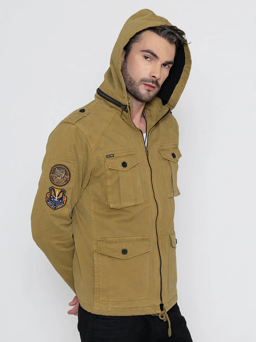 MUSTARD DETACHABLE HOODED JACKET.