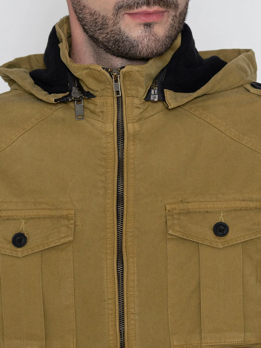 MUSTARD DETACHABLE HOODED JACKET.