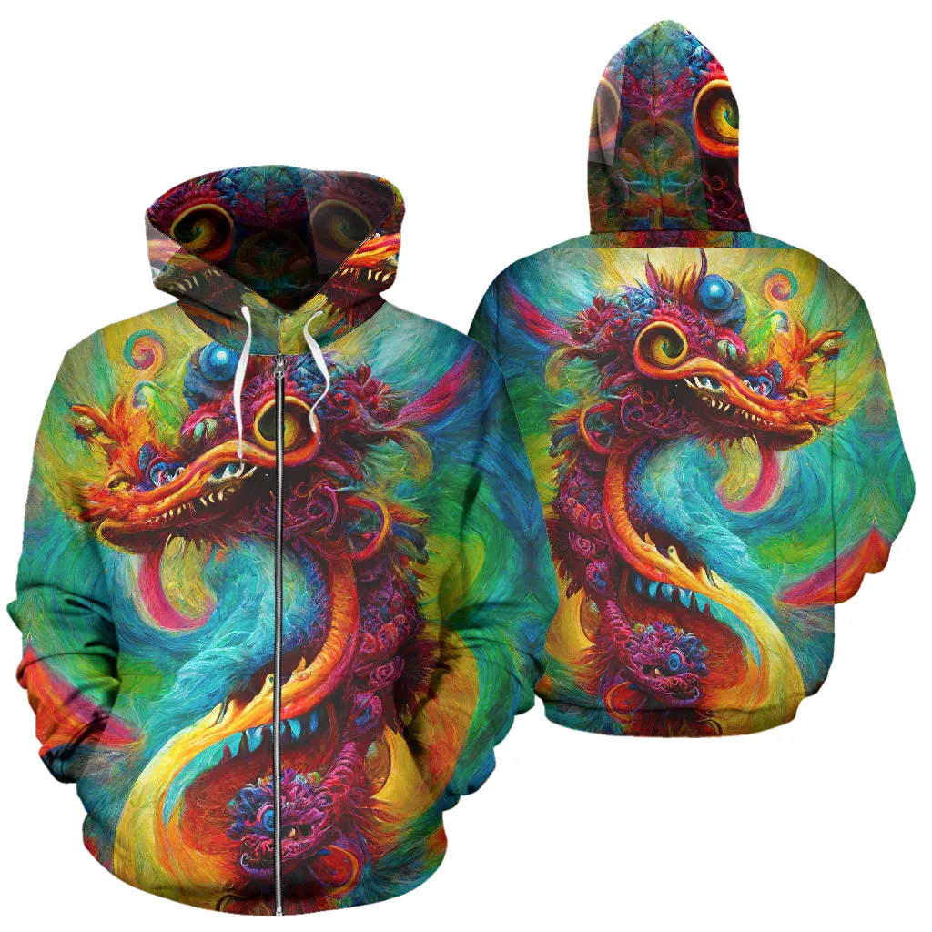 New Years Dragon Bouquet Zipper Hoodie | Michael Garfield