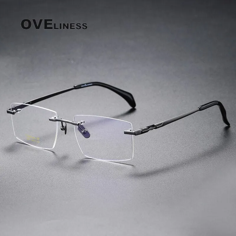 Oveliness Unisex Rimless Square Titanium Eyeglasses 80841