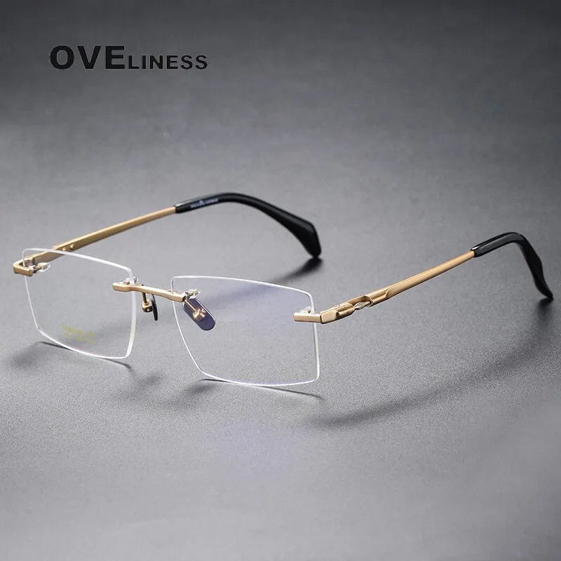 Oveliness Unisex Rimless Square Titanium Eyeglasses 80841