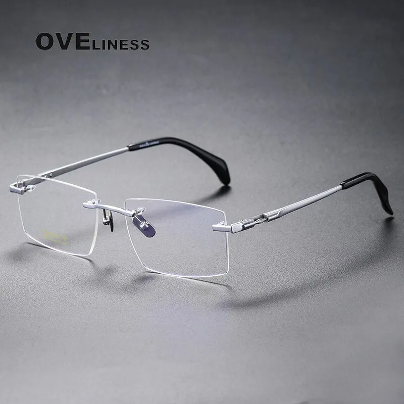 Oveliness Unisex Rimless Square Titanium Eyeglasses 80841