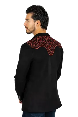 Platini Men's Black/Burgundy Embroidered Suede Blazer Suits