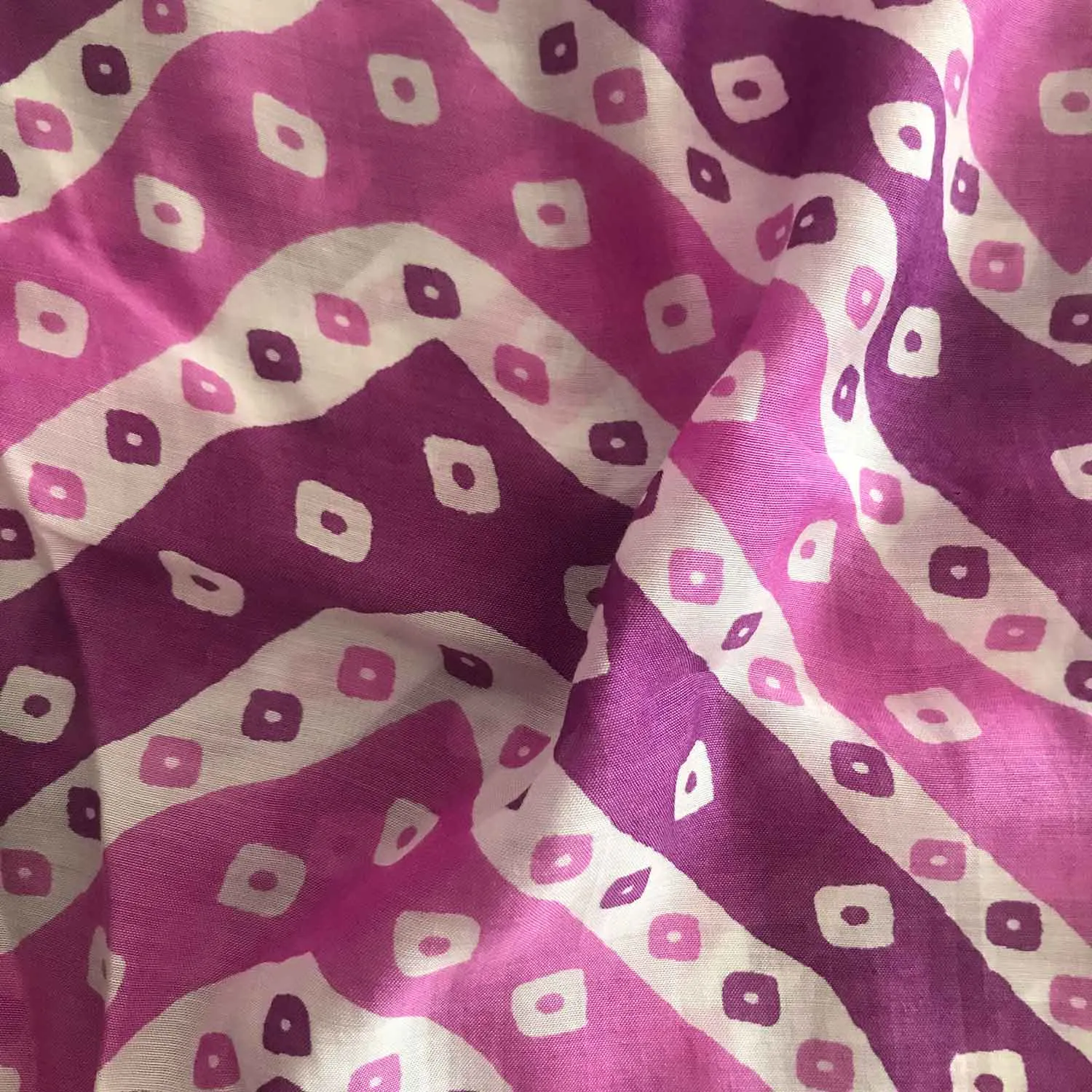 Purple Violet Chevron Dots Viscose Muslin Fabric